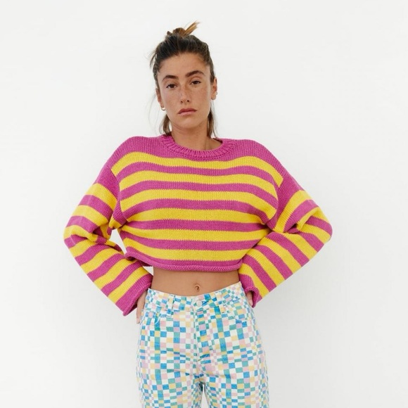 ZARA STRIPPED CROPPED SWEATER - Picture 3 of 7
